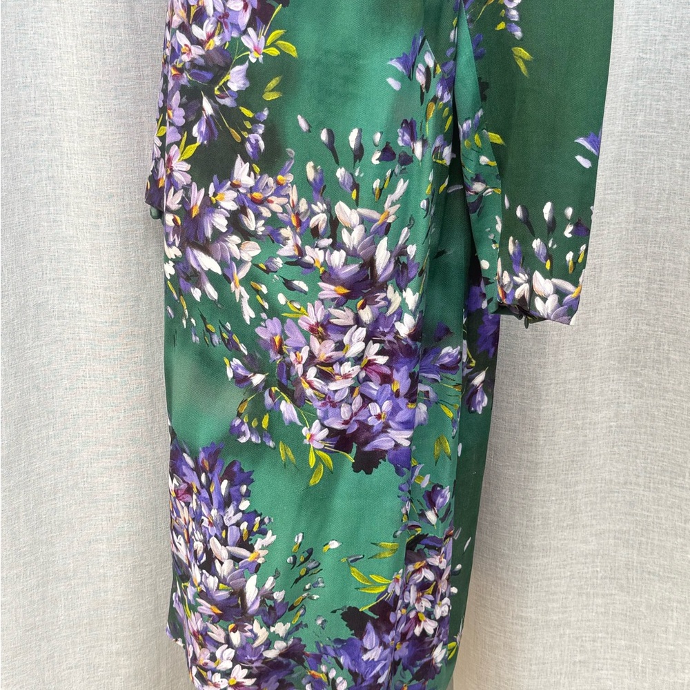 Escada Fall 2014 Hyacinth green purple floral long sleeve dress - Picture 5 of 14